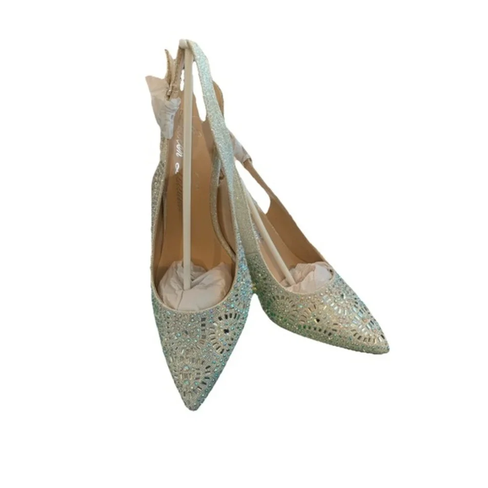 Lauren Lorraine Rachel Women's‎ Size 8 Rhinestone Slingback Heels Pumps NEW